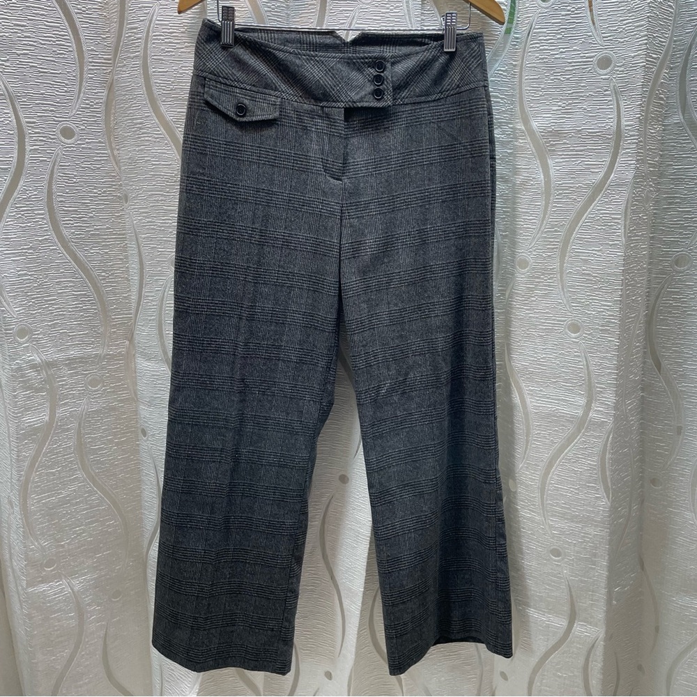 Karel Plaid Trousers Women 7 Grey Excellent Wide Leg Cinch Back Glen Check